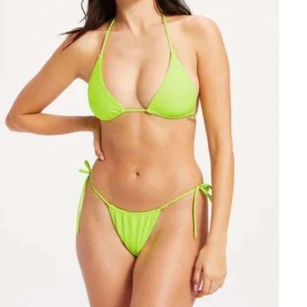 Good American Tiny Ties Bikini Bottom XS Electric Lime Neon String NWT